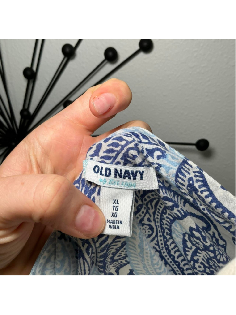 Old Navy Blue Paisley Tunic Dress Size XL Boho Beach Cover Up - Picture 5 of 5
